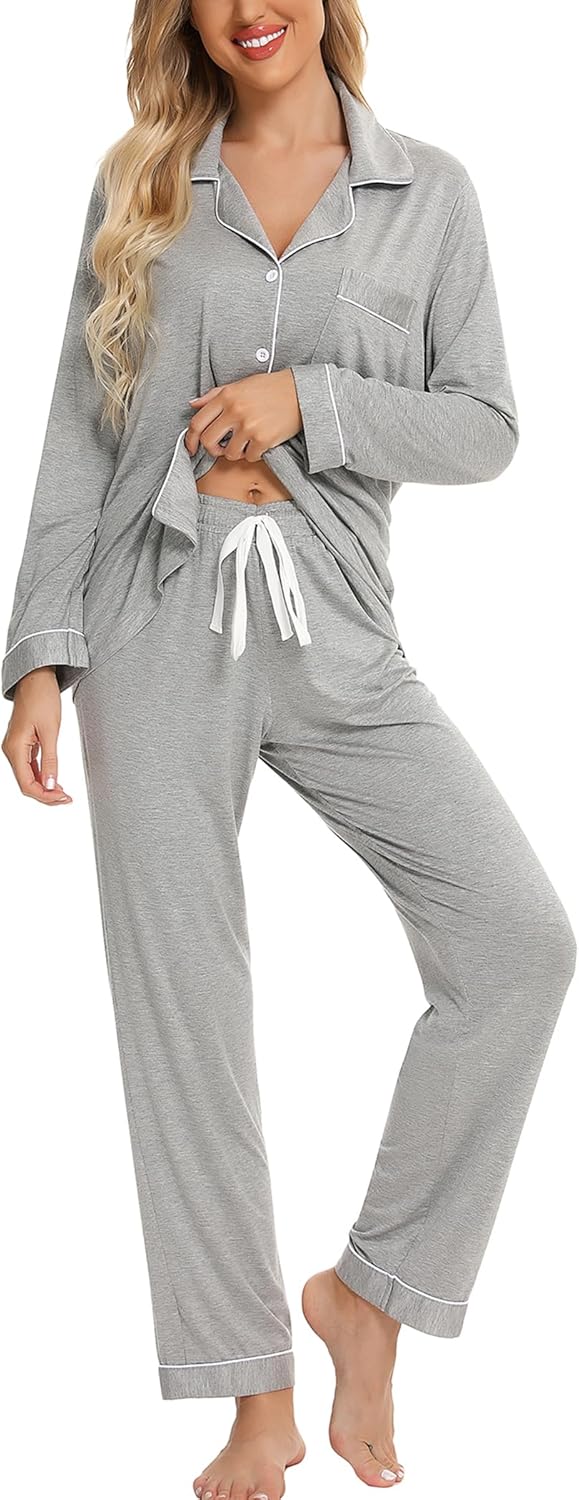 Leikar Button Up Pajama Set for Women - Soft Long Sleeve PJs