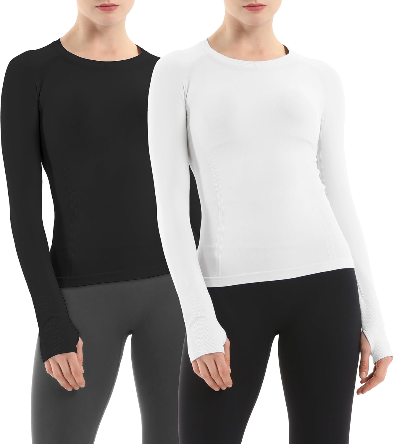 MathCat Seamless Workout Shirts for Women Long Sleeve 2 Pack