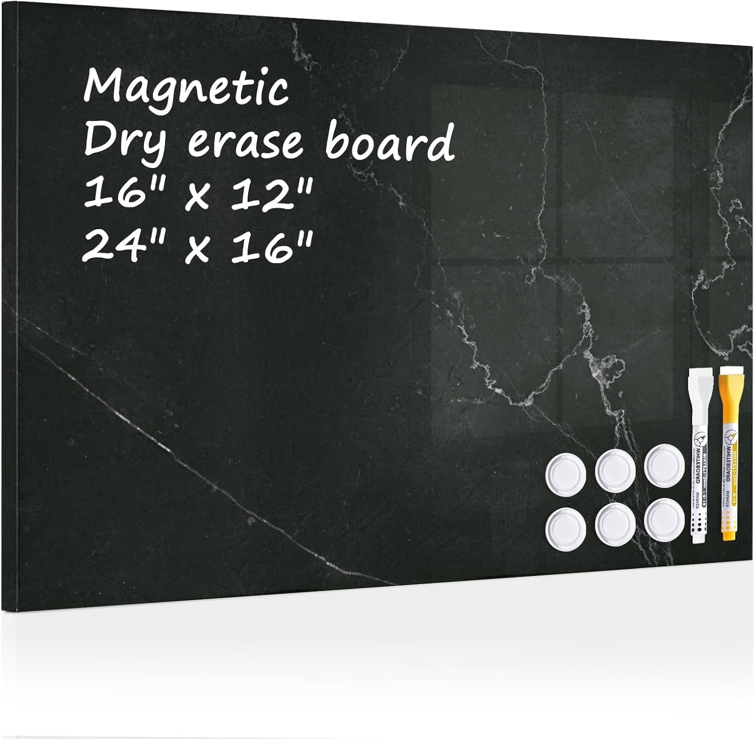 Magnetic Dry Erase Board - 24in x 16in Black Marble Design