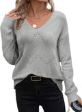 Zeagoo Womens Off Shoulder Lightweight V Neck Crochet Sweater - Casual