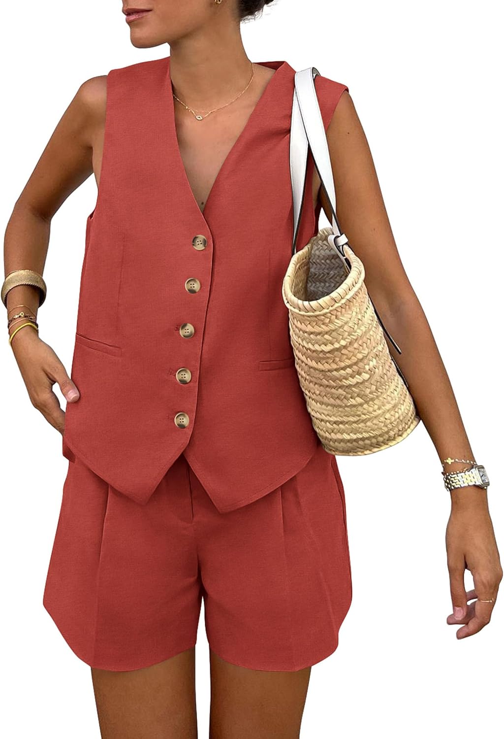 Stylish Women's Summer 2 Piece Outfits with Shorts and Vest