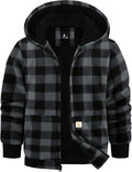 Boys Flannel Jacket Sherpa Lined Hoodies Zip Up Fleece Plaid Shirt is