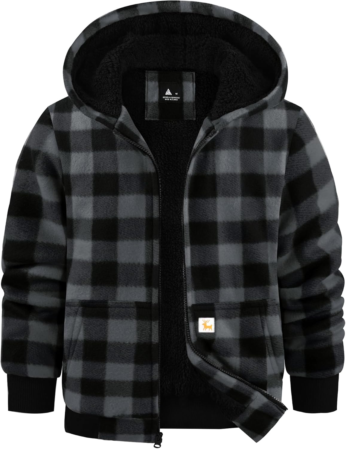 GEEK LIGHTING Boys Flannel Jacket Sherpa Lined Warm Zip Up