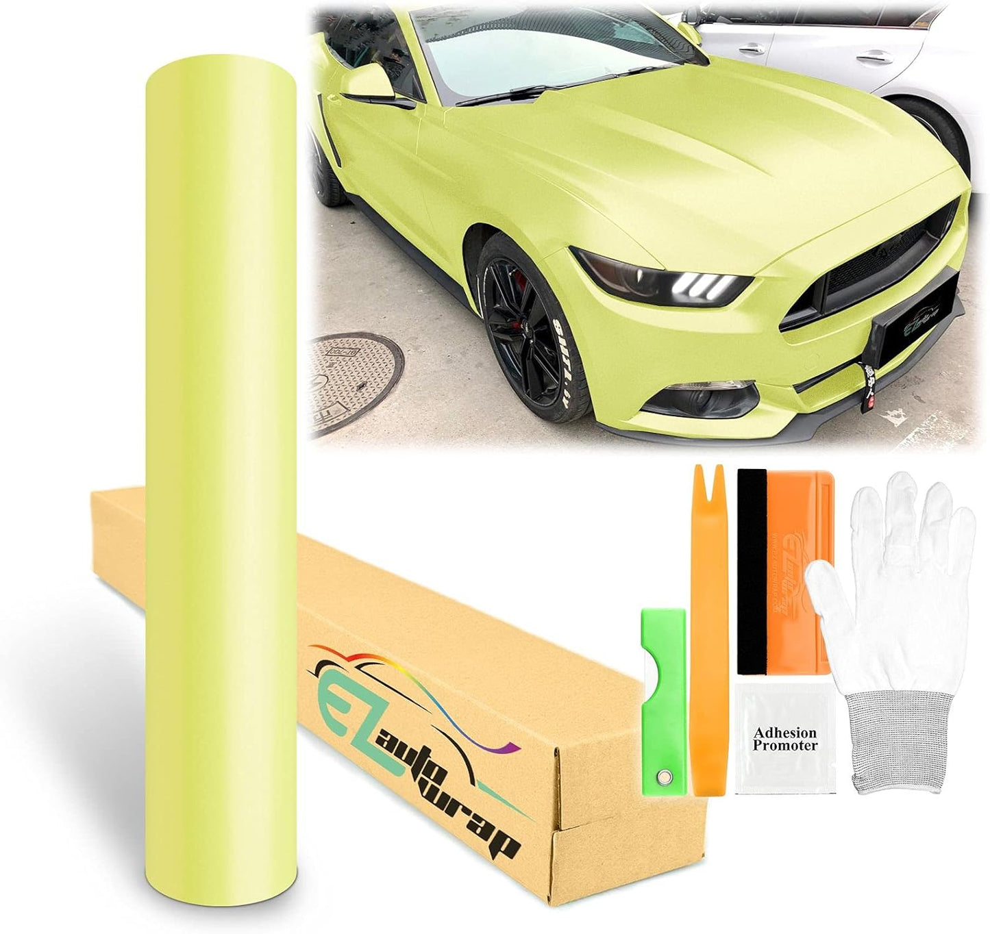 60x360 Neon Yellow Matte Metallic Satin Pearl Vinyl Wrap Sticker