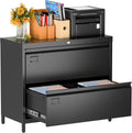 Lateral File Cabinet with 2 Drawers - Secure Wide Metal Filing Cabinet