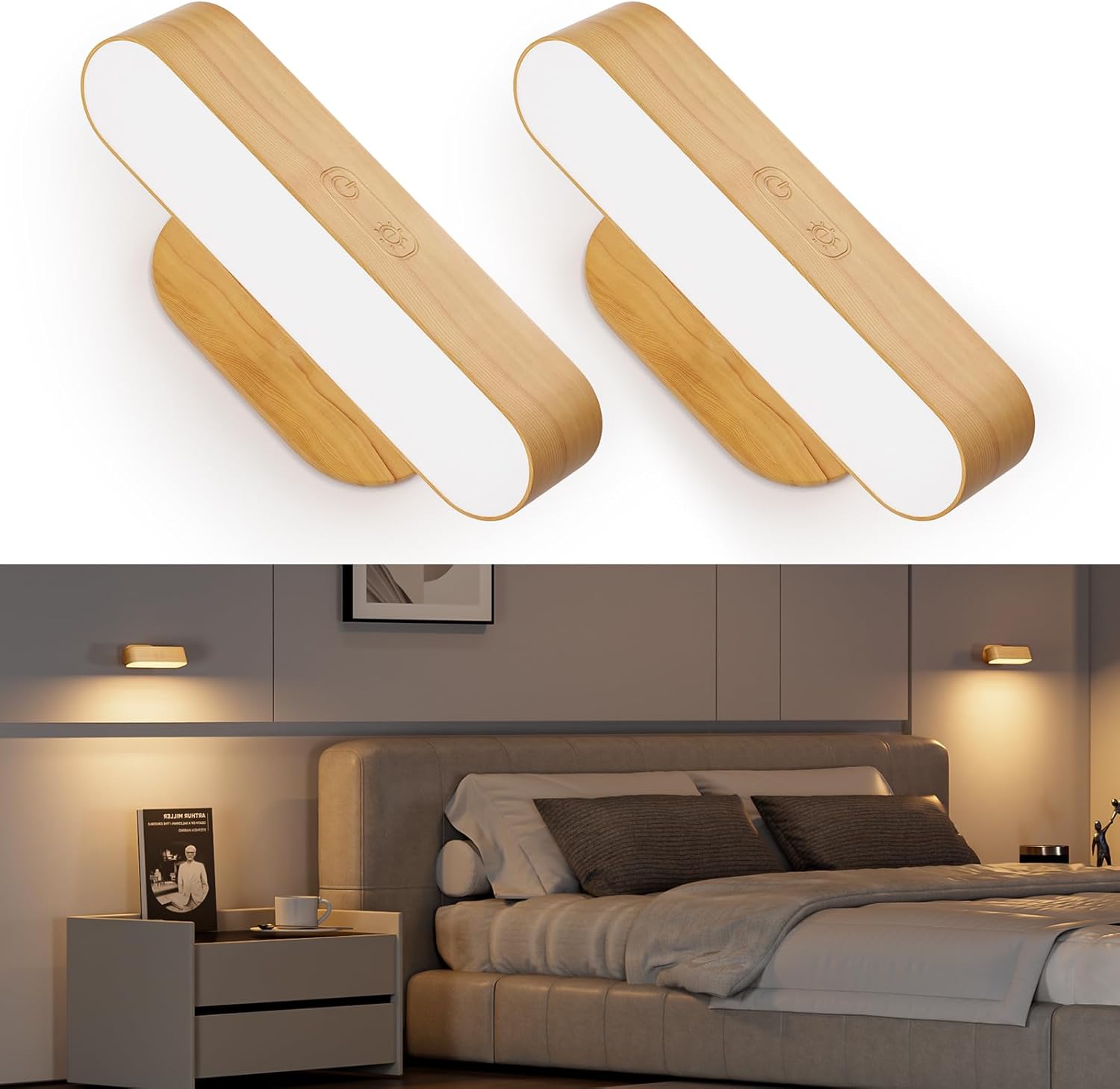 Battery Operated Wall Sconces Set of Two for Bedroom Lighting