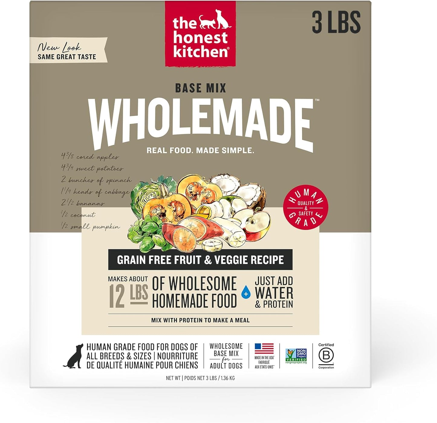 Wholemade Grain Free Fruit & Veggie Base Mix for Dogs, 3 lb