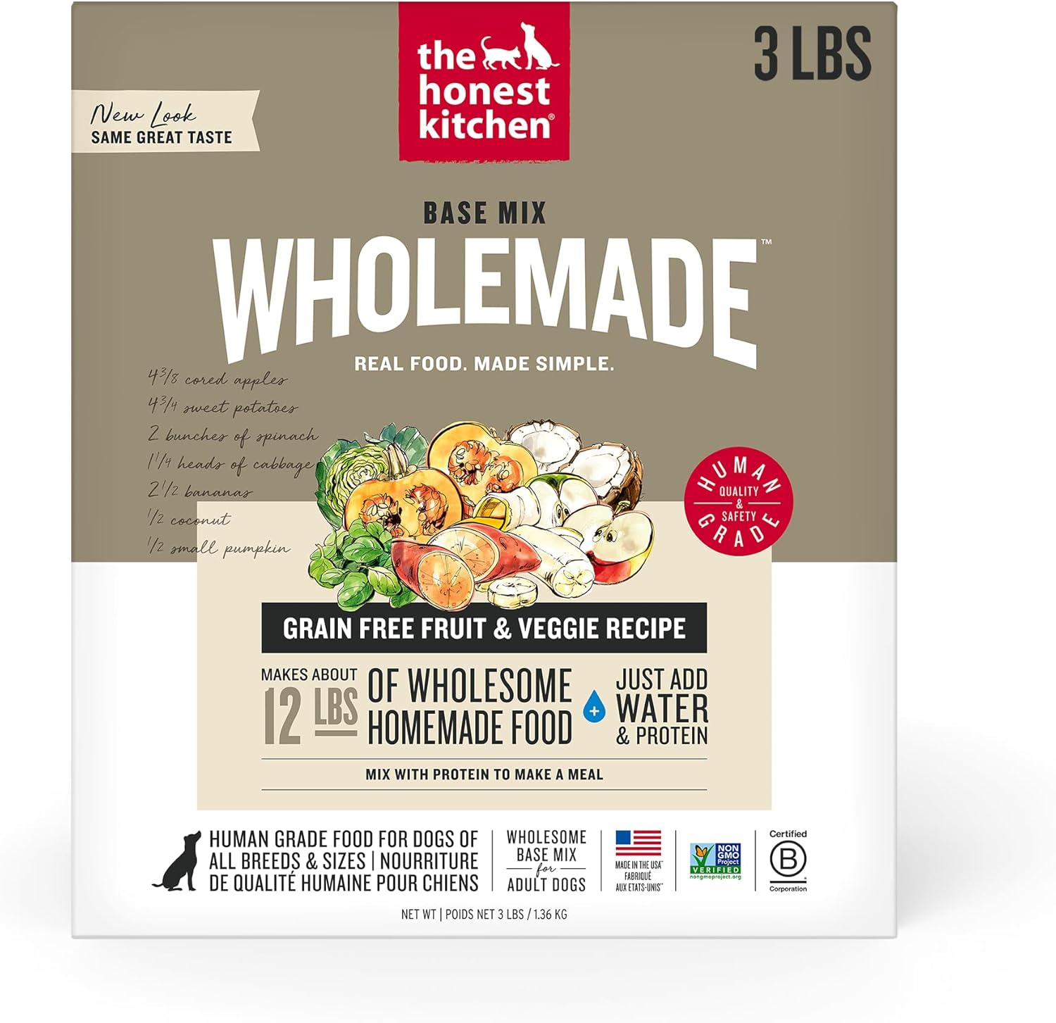 Wholemade Grain Free Fruit & Veggie Base Mix for Dogs, 3 lb