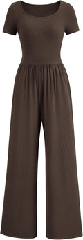 Women's Ribbed Knit Square Neck Wide Leg Jumpsuit - Summer Fit
