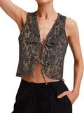 Womens Cropped Tie Front Denim Vest - Retro V Neck Jean Top