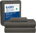 600TC 100% Cotton Twin Bed Sheets Set - Soft Sateen Charcoal