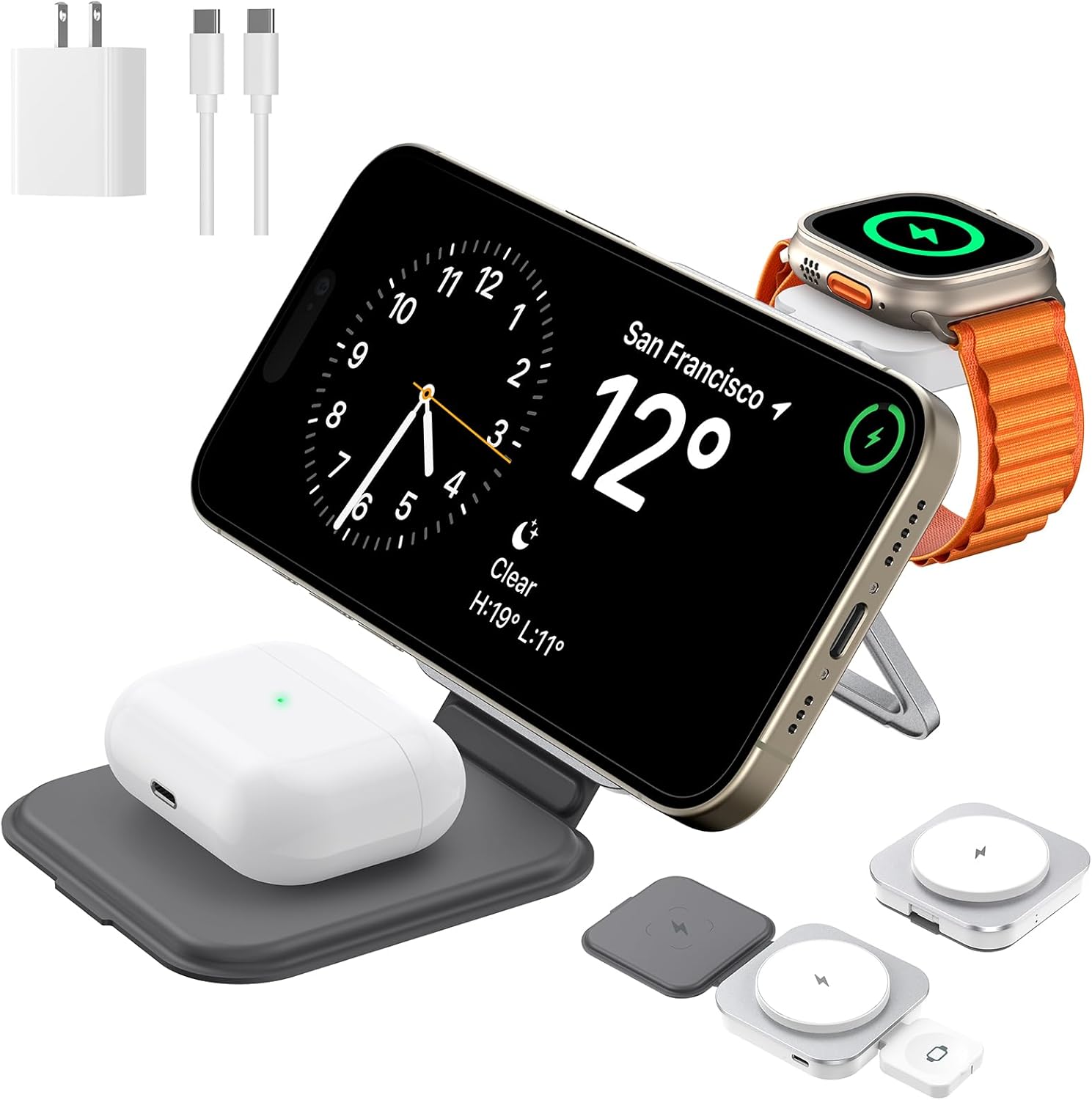 Fast Charge Trio: 3-in-1 MagSafe Charger Stand by Houflody