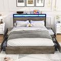 Queen Bed Frame with Headboard and LED Lights - Storage & Charging Hub