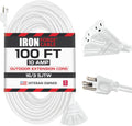 Iron Forge Cable 100ft White Outdoor Extension Cord with 3 Outlets