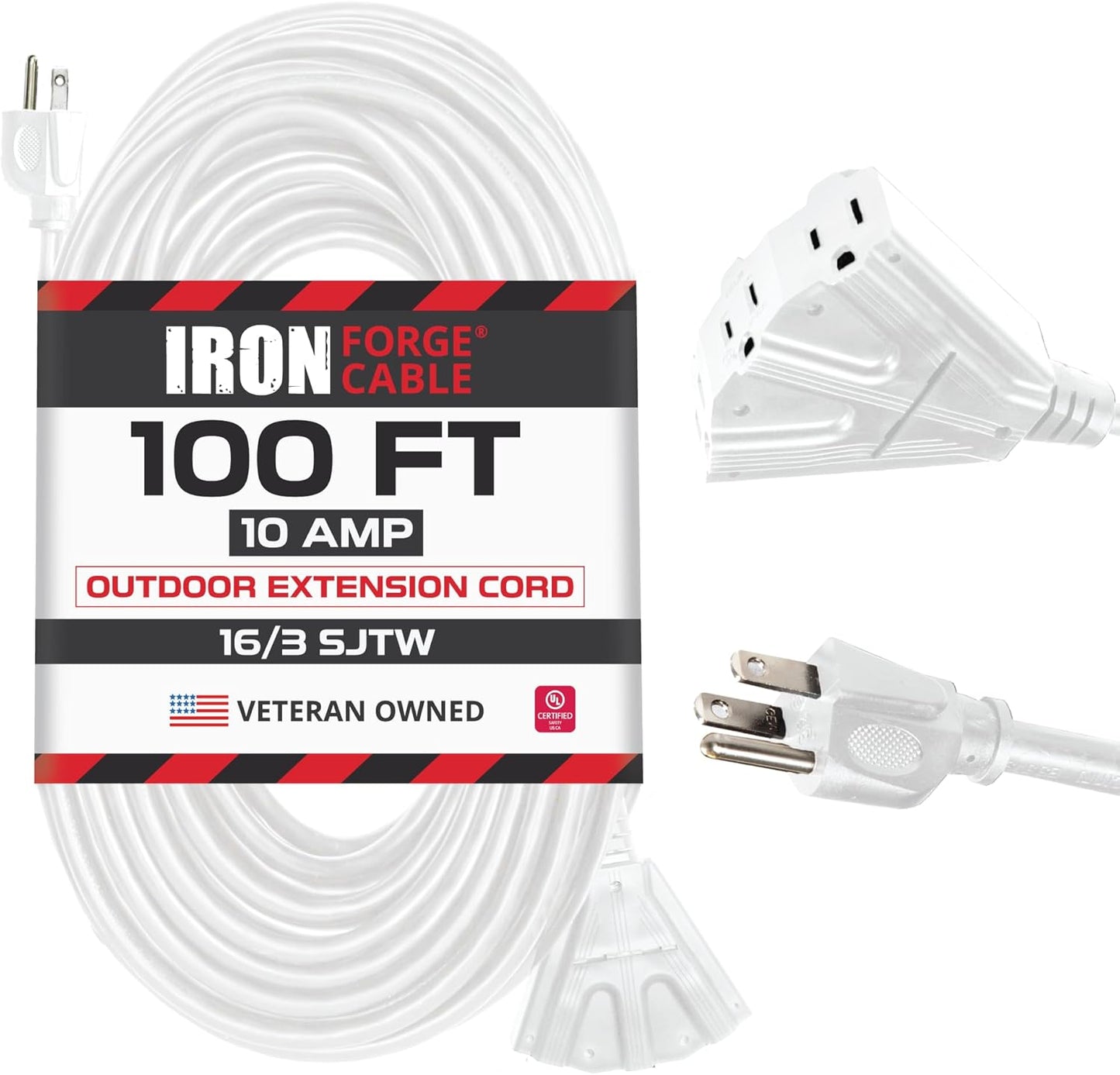 100ft Outdoor Extension Cord with 3 Outlets for Heavy Duty Use