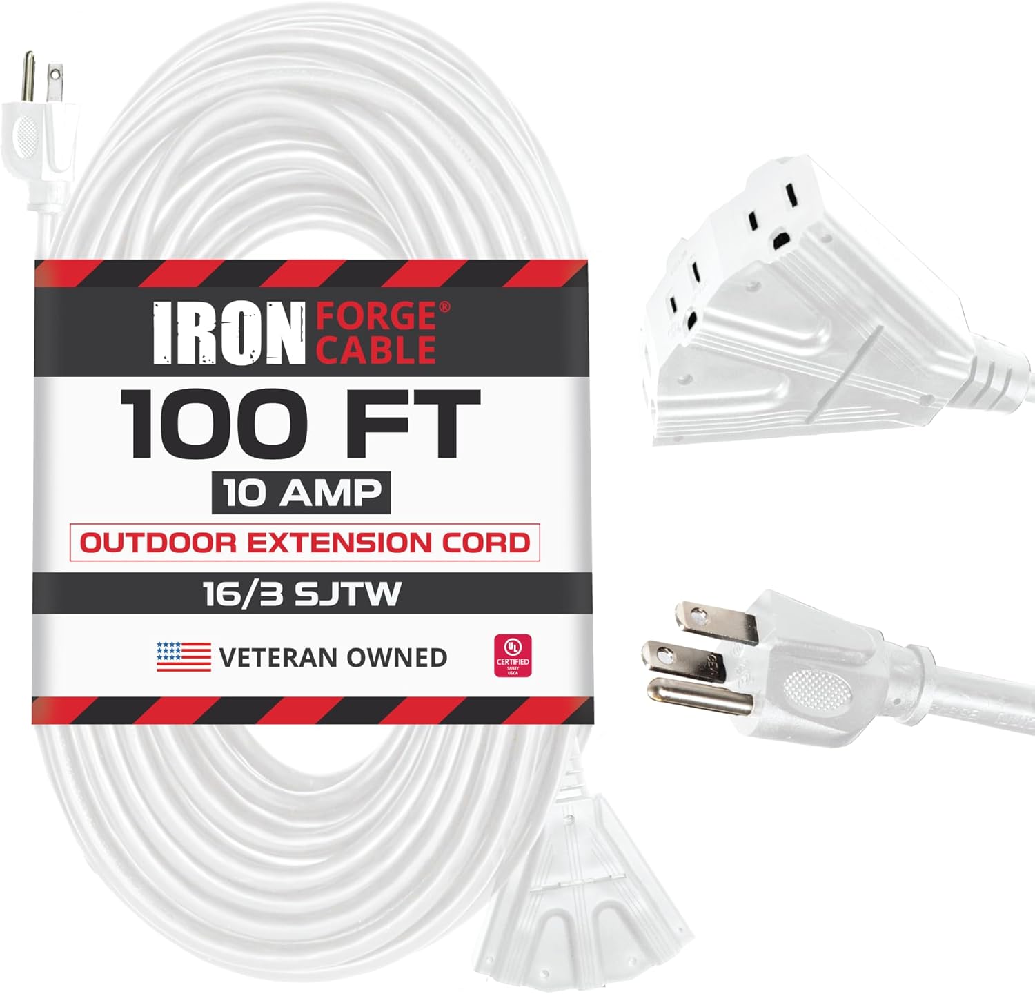 100ft Outdoor Extension Cord with 3 Outlets for Heavy Duty Use