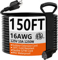 HUANCHAIN 150 ft 16 Gauge Black Indoor Outdoor Extension Cord