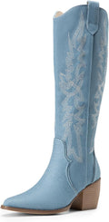 Womens Cowboy Boots Wide Calf Knee-High - Comfortable Chunky Heel