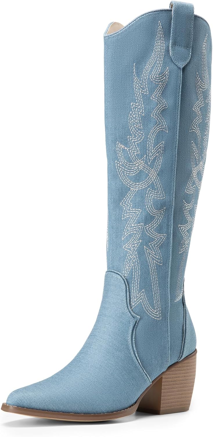 DREAM PAIRS Womens Cowboy Boots Wide Calf Comfortable Style