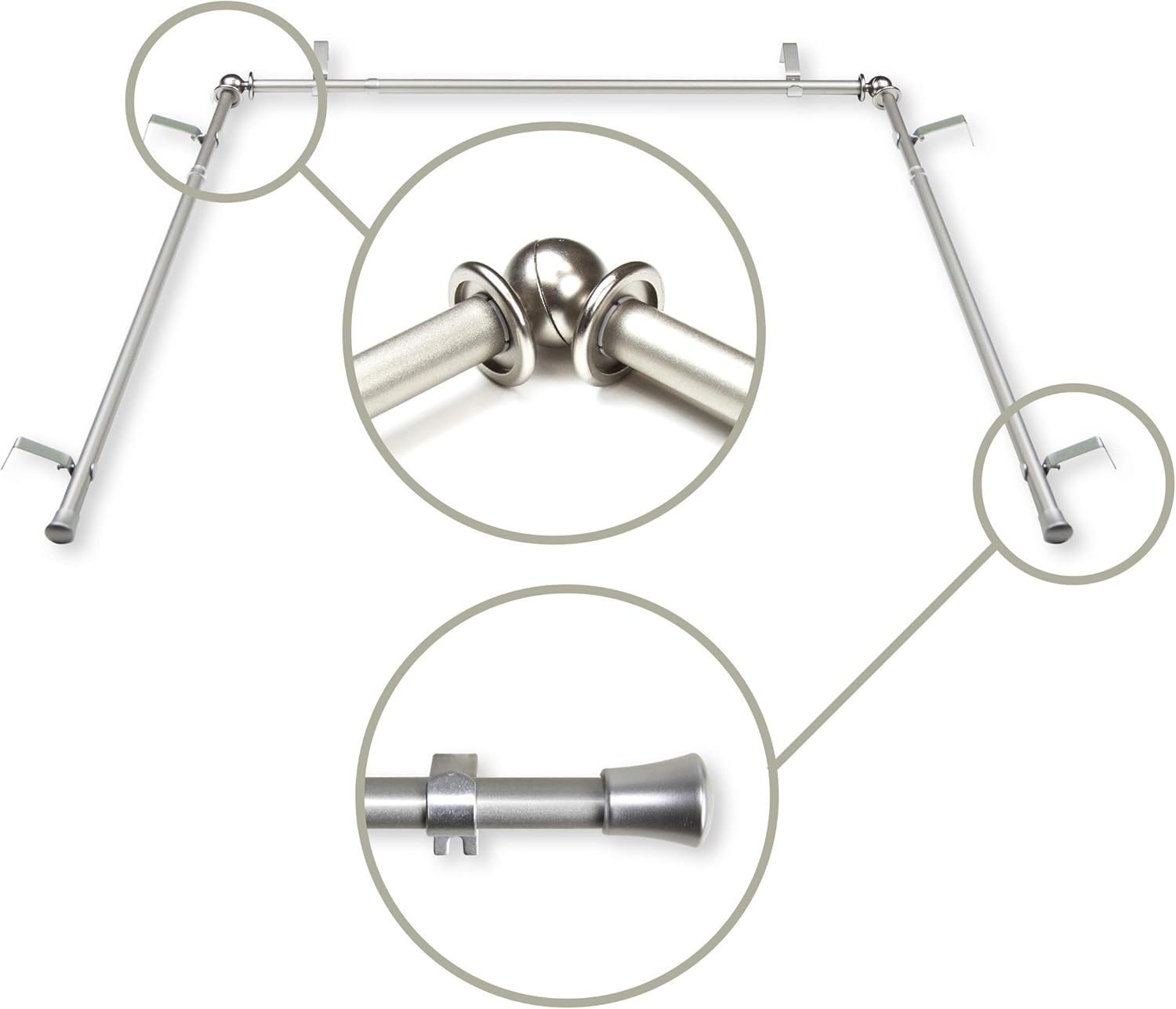 Adjustable Satin Nickel Bay Curtain Rod by Rod Desyne