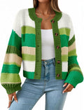 Womens Striped Chunky Cardigan Sweaters Button Up - Colorblock Cozy