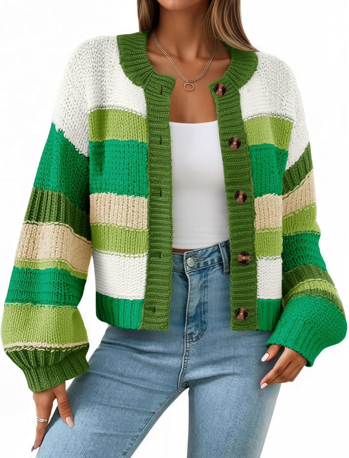 Trendy Color Block Striped Cardigan Sweater for Women
