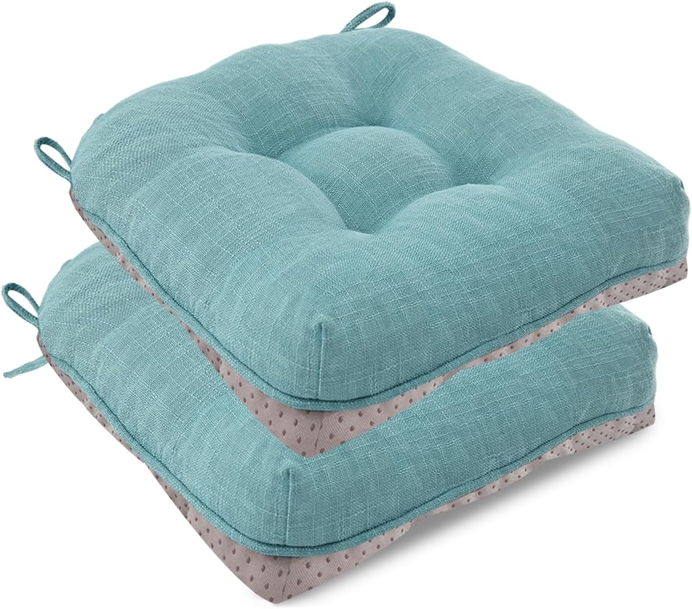 Memory Foam Dining Chair Cushions Set | Non-Slip Kitchen Seat Pads 16x16 Aqua Blue