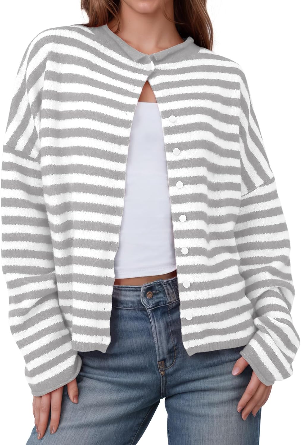 Saodimallsu Womens Striped Cardigan Lightweight Fall Sweater