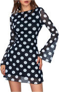 Leopard Print Backless Mesh Bell Sleeve Mini Dress (Style SF5F)
