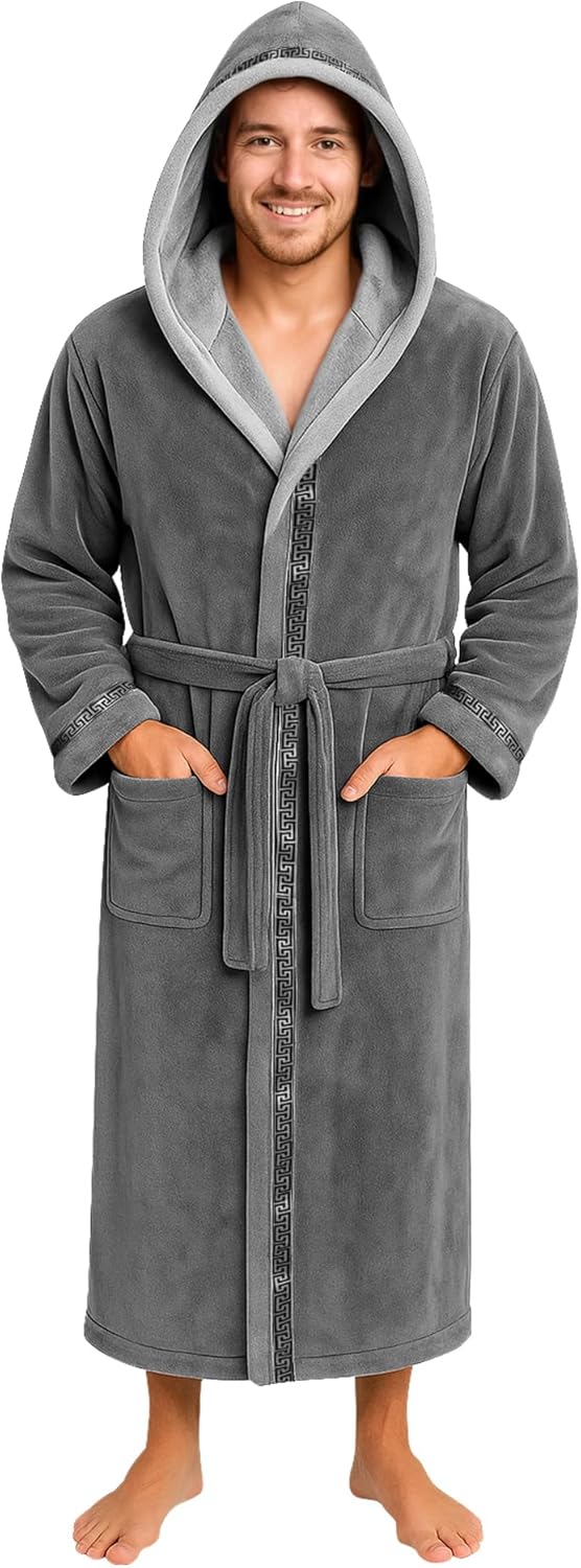 Yoimira Mens Robe with Hood - Big and Tall Flannel Fleece