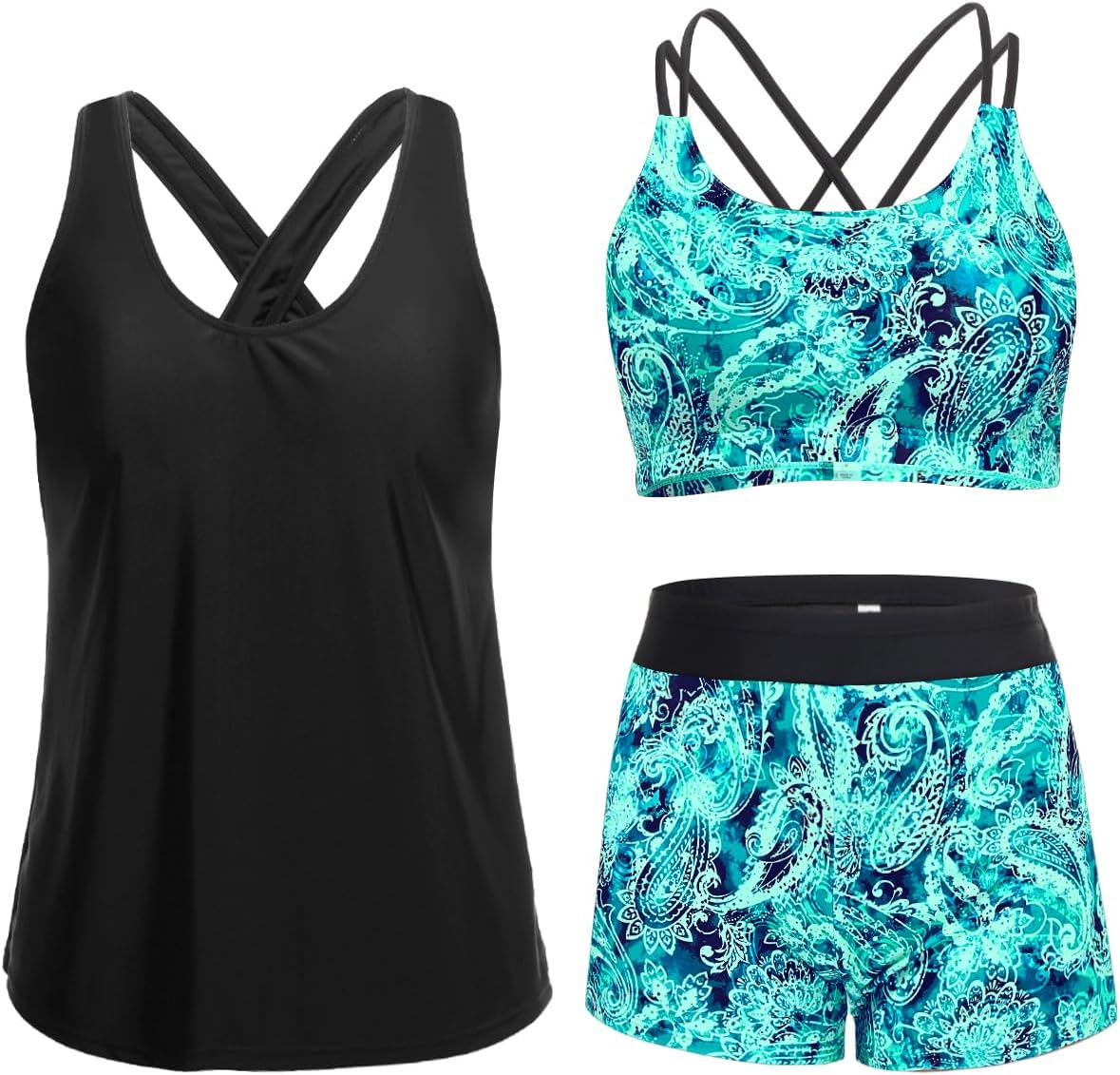 Stylish 3 Piece Tankini Swimsuits for Women with Tummy Control