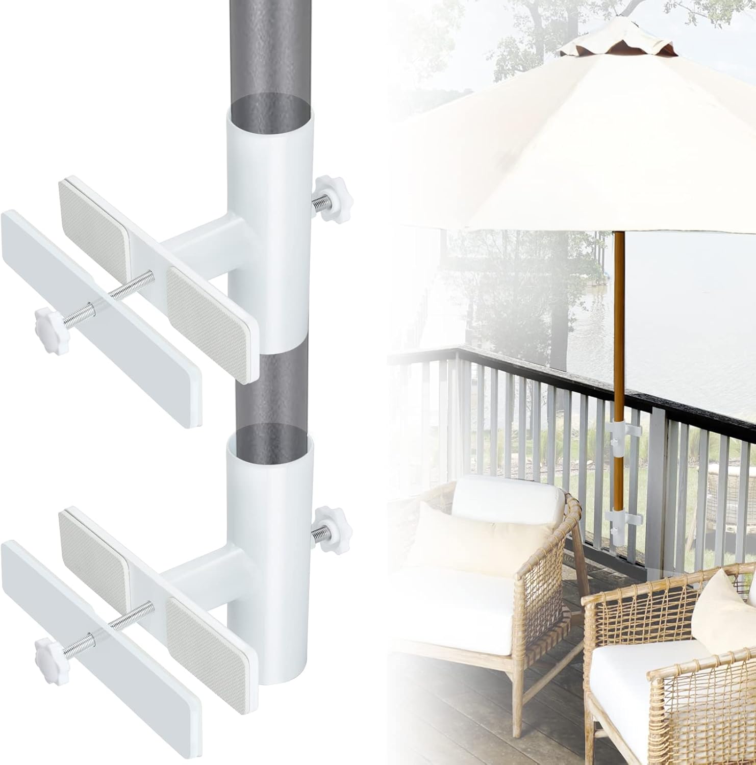 Adjustable Patio Umbrella Holder for Deck Railing and Poles
