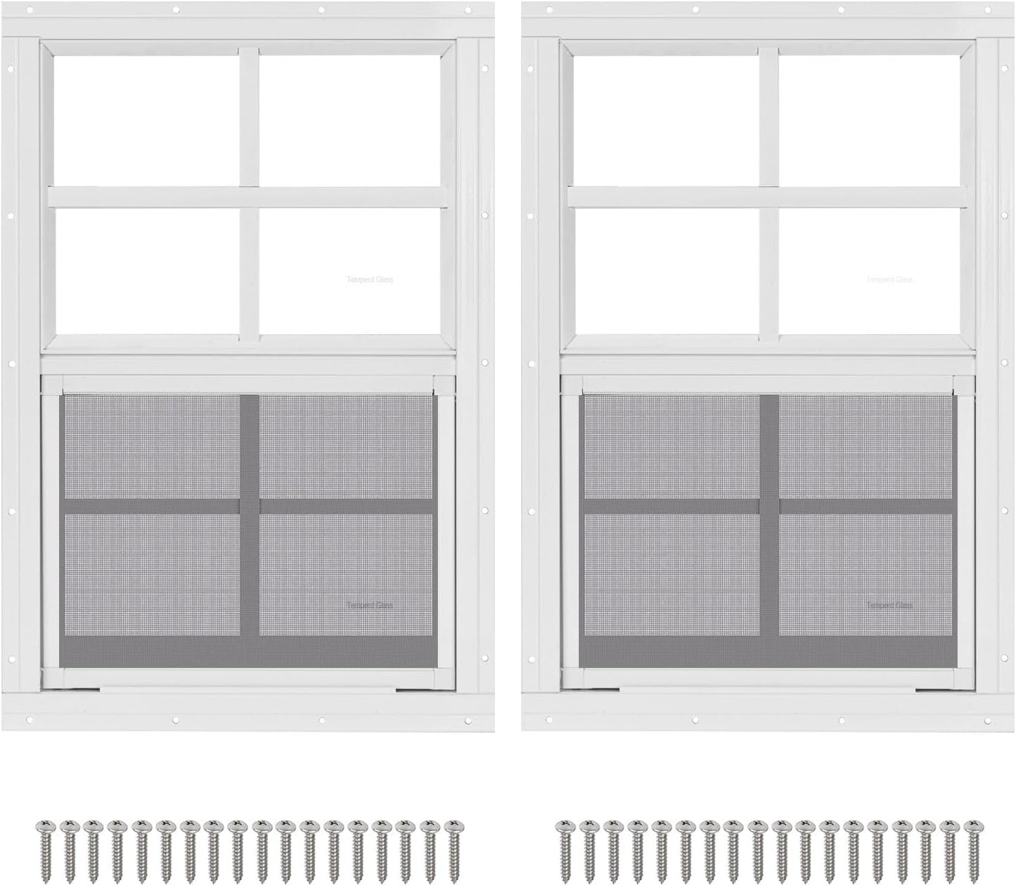 2 Pack 12 in x 18 in White Shed Windows with Tempered Glass