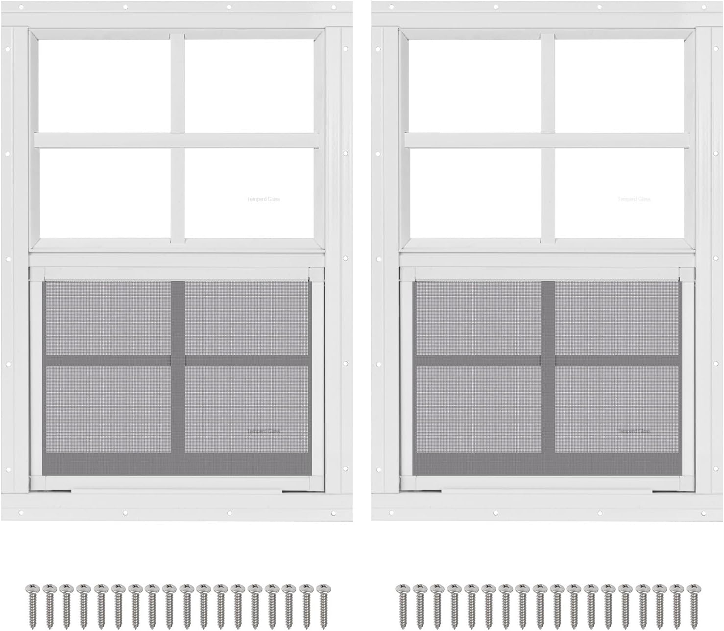 2 Pack 12 in x 18 in White Shed Windows with Tempered Glass