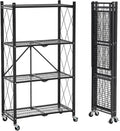 BRIAN & DANY Folding Shelf 4-Tier Metal Storage Rack - Mobile