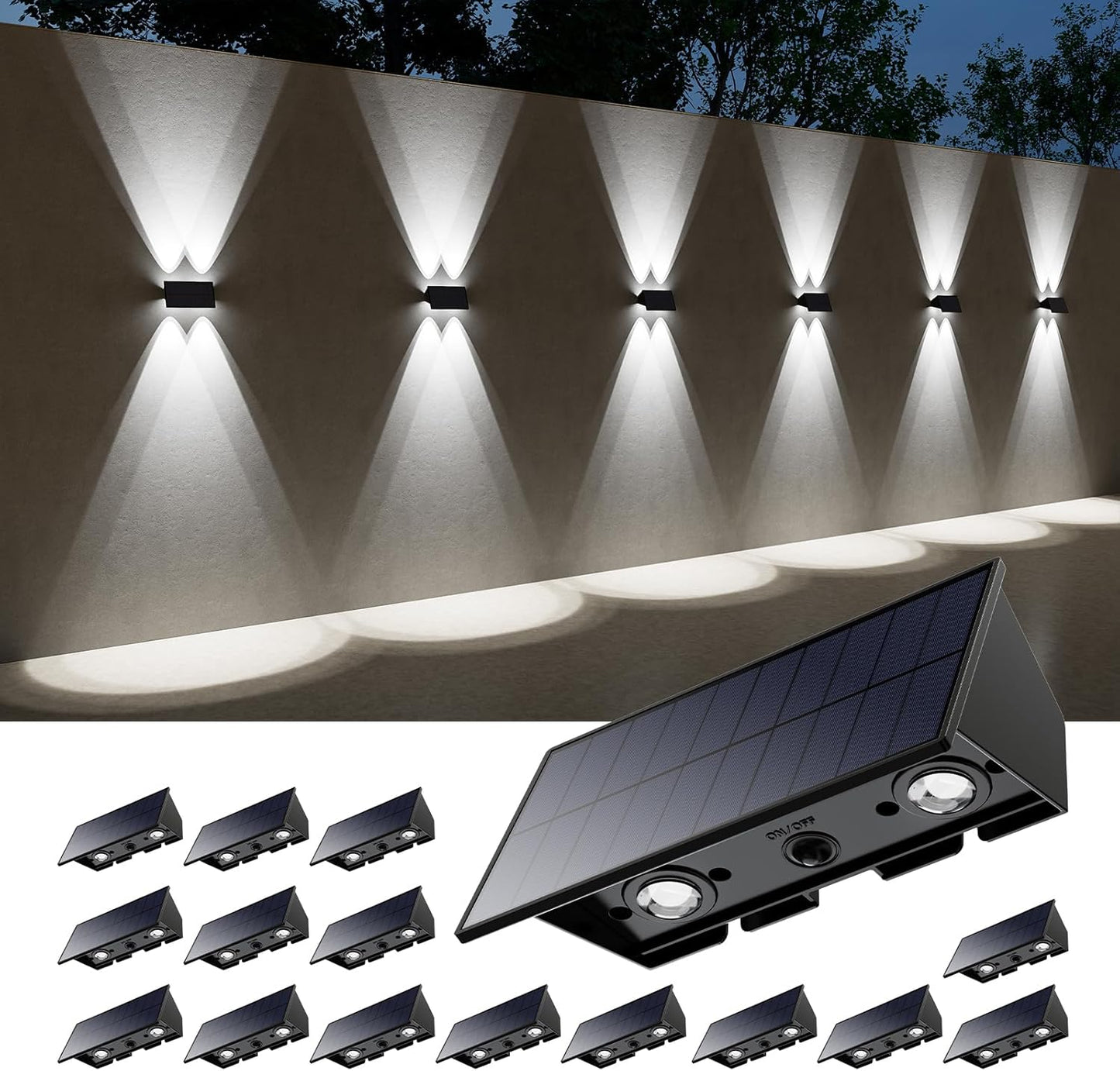 16 Pack Solar Up and Down Fence Lights for Outdoor Safety