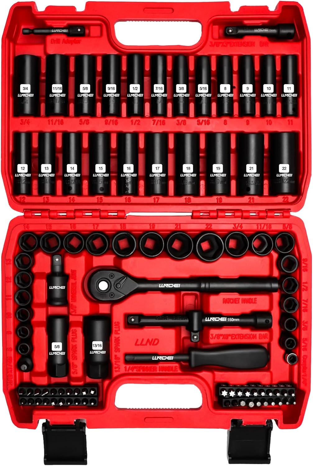 LLNDEI 3/8 Drive Impact Socket Set: Complete 95 Piece Kit