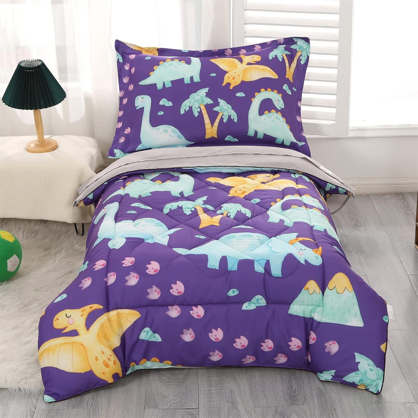 Dinosaur Toddler Bedding Set for Boys - Premium 4 Piece Set