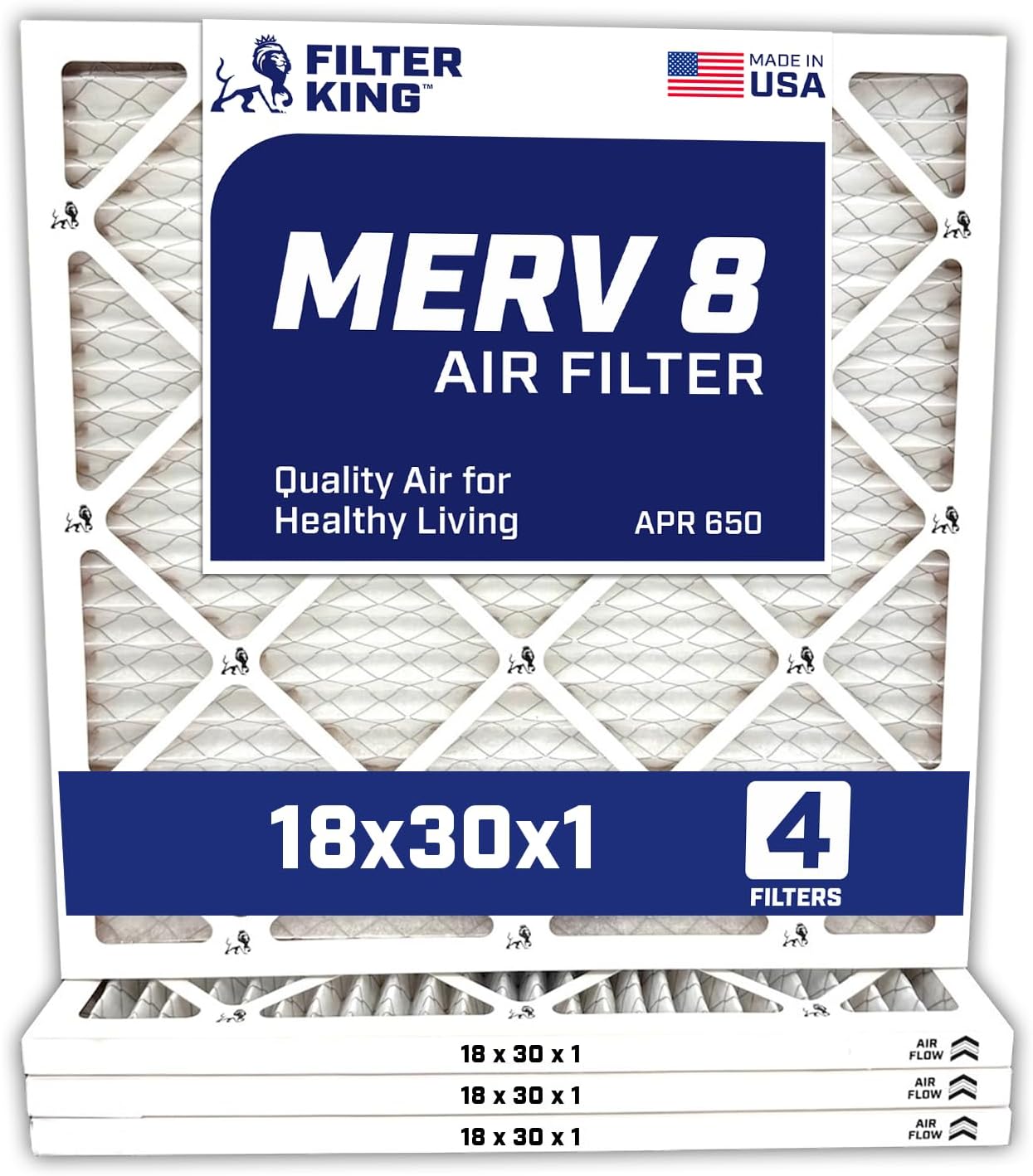 Filter King 18x30x1 Air Filter 4-Pack MERV 8 for HVAC Systems
