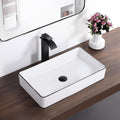 Vessel Sink Rectangle 24x14 in Porcelain Ceramic White with Black Rim