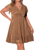 Floerns Plus Size Glitter Wrap V Neck A Line Dress - Flattering Fit as