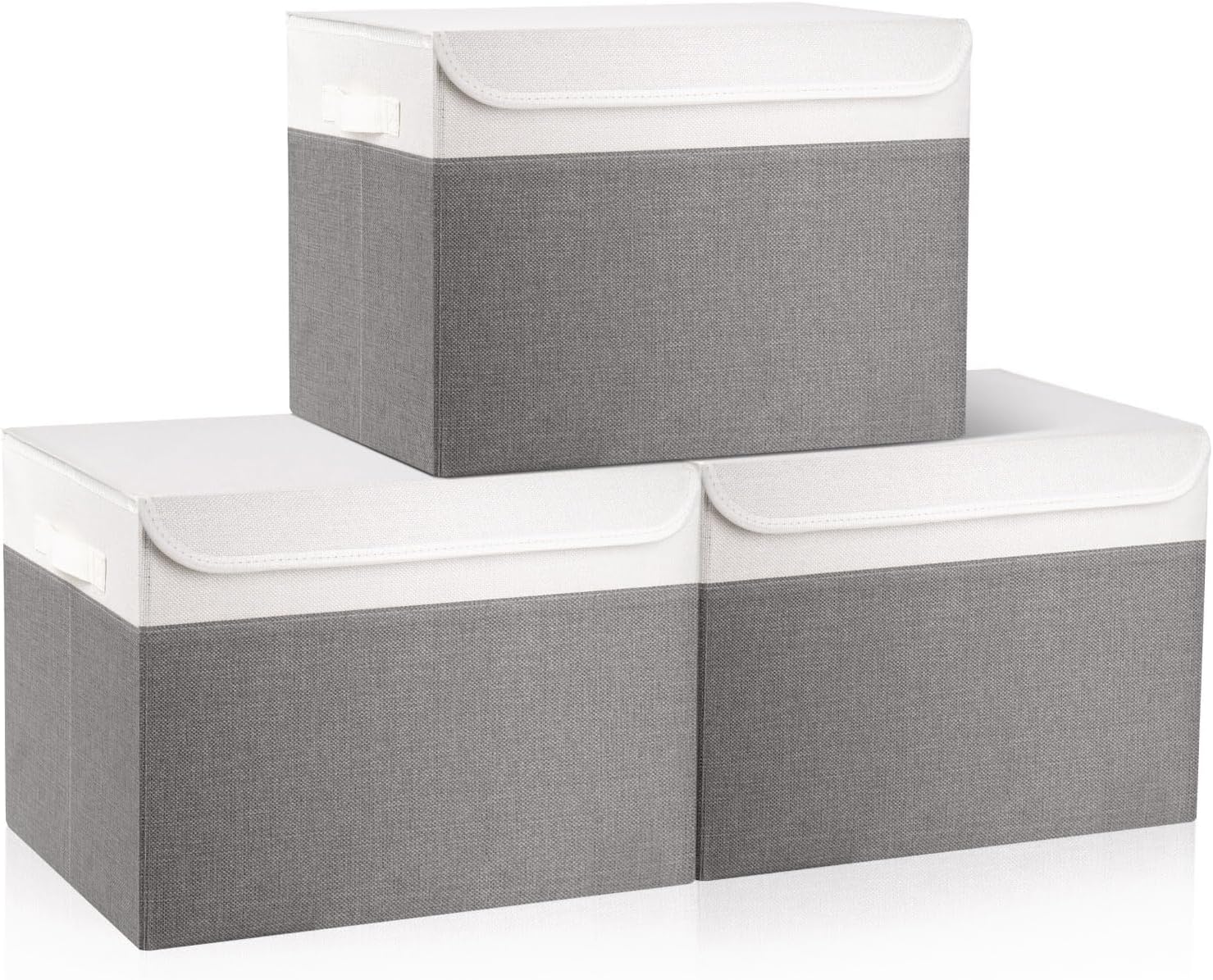 Large 17in Collapsible Stackable Storage Bins with Lids - 3-Pack