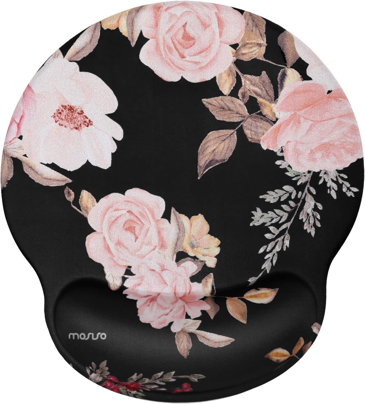 MOSISO Black Peony Wrist Rest Mousepad