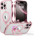 iPhone 16 Pro Max Case with 360 Spin Magnetic Stand Ring - Clear Pink