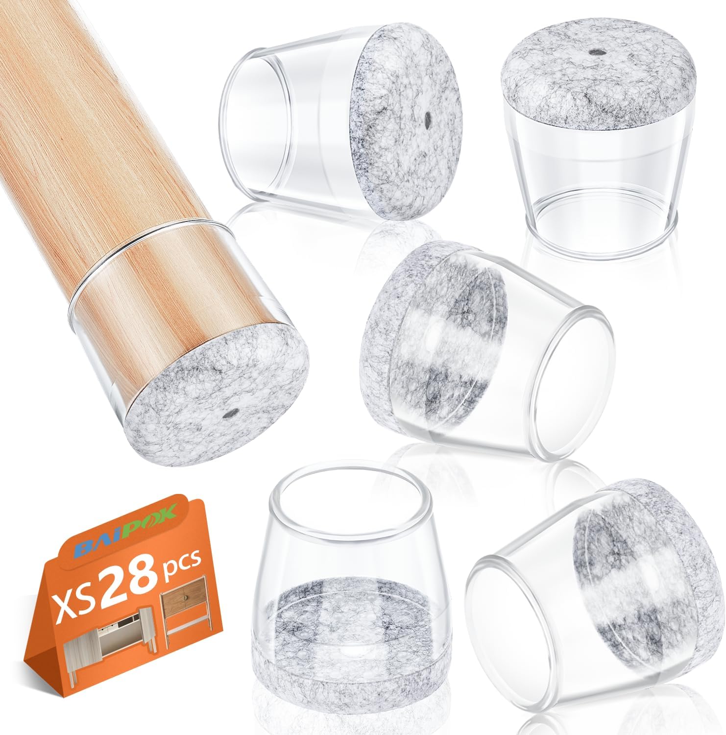 Premium Silicone Chair Leg Protectors - Protect Hardwood Floors Now! (Clear XS)