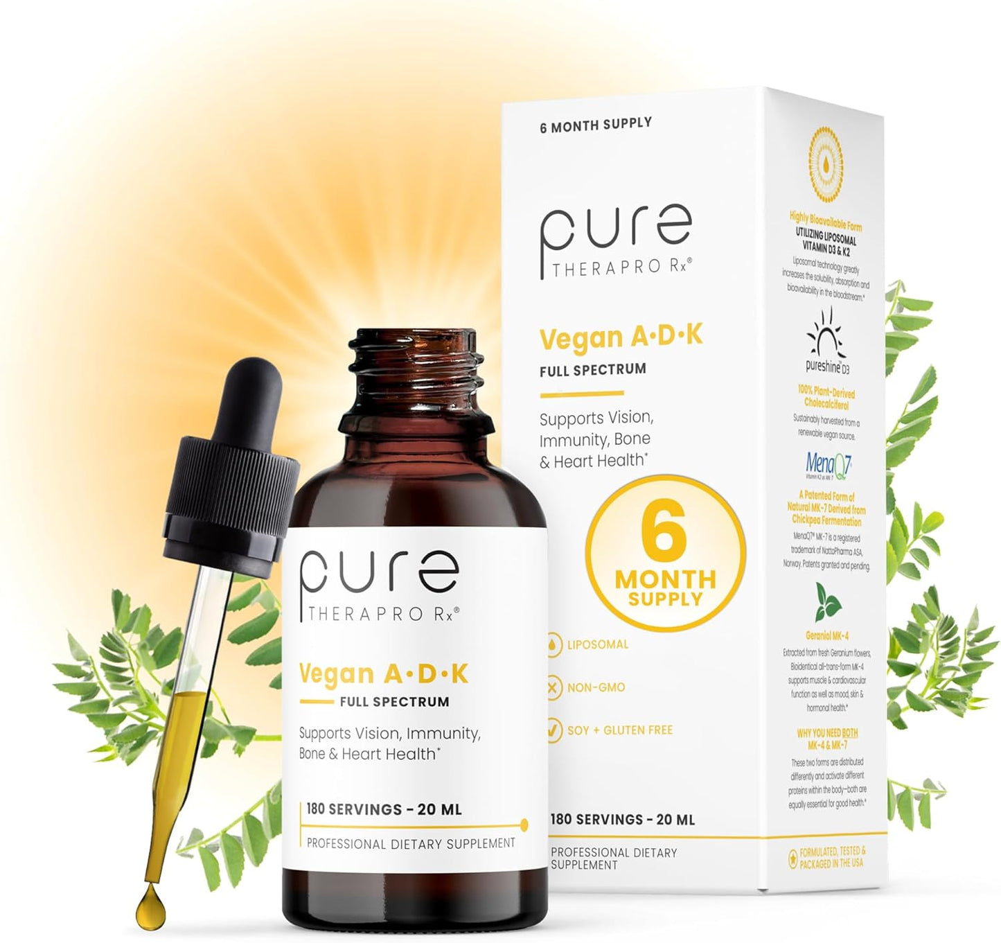 Pure TheraPro Rx Vegan A-D-K Drops for Immunity & Bone Health