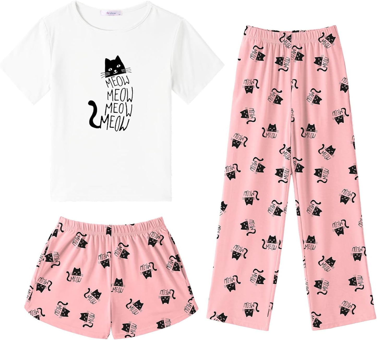 Arshiner Girls Pajama Set 3 Piece Soft Cute Sleepwear for Summer