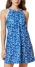 Women Summer Halter Mini Dress with Built-In Bra - Flowy Comfort