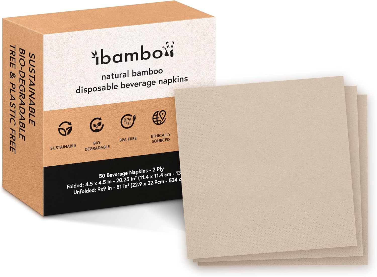 Eco-Friendly Bamboo Drink Napkins - 50 Pack