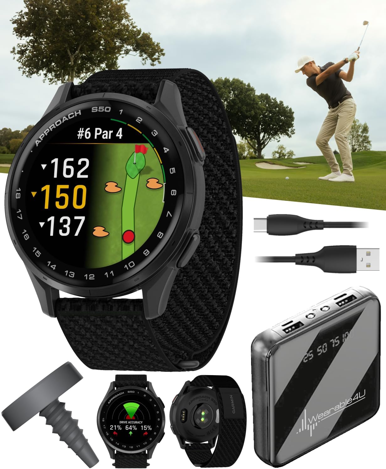 Garmin Approach S50 Golf GPS Watch Bundle - Improve Your Game